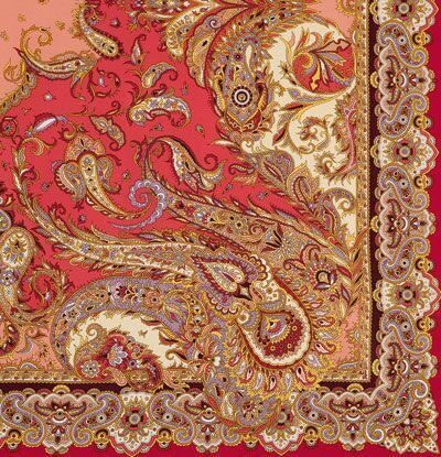 Шелковый павловопосадский платок "Восточные сладости" красного цвета